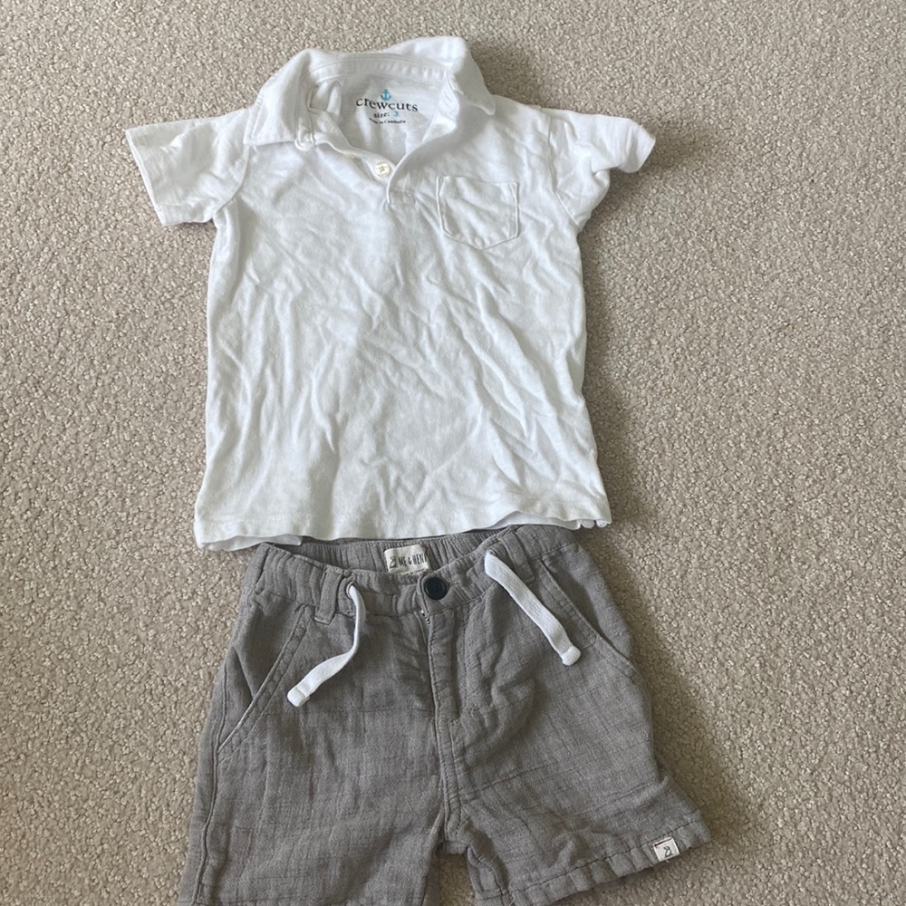 Cute boys outfit!Size 3T CrewCuts white polo and 3/4 Yr Me and Henry gray shorts